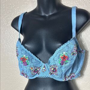 Savage x fenty 38G mesh lace floral underwire colorful blue bra